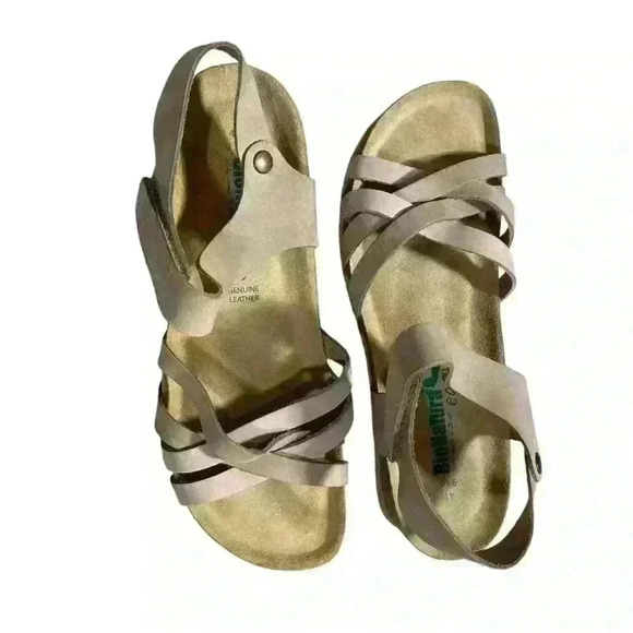 BioNatura Comfort Leather Wedge Sandals Tan Rose Straps Sarafina EU 41 Sz 9.5 - Picture 5 of 7